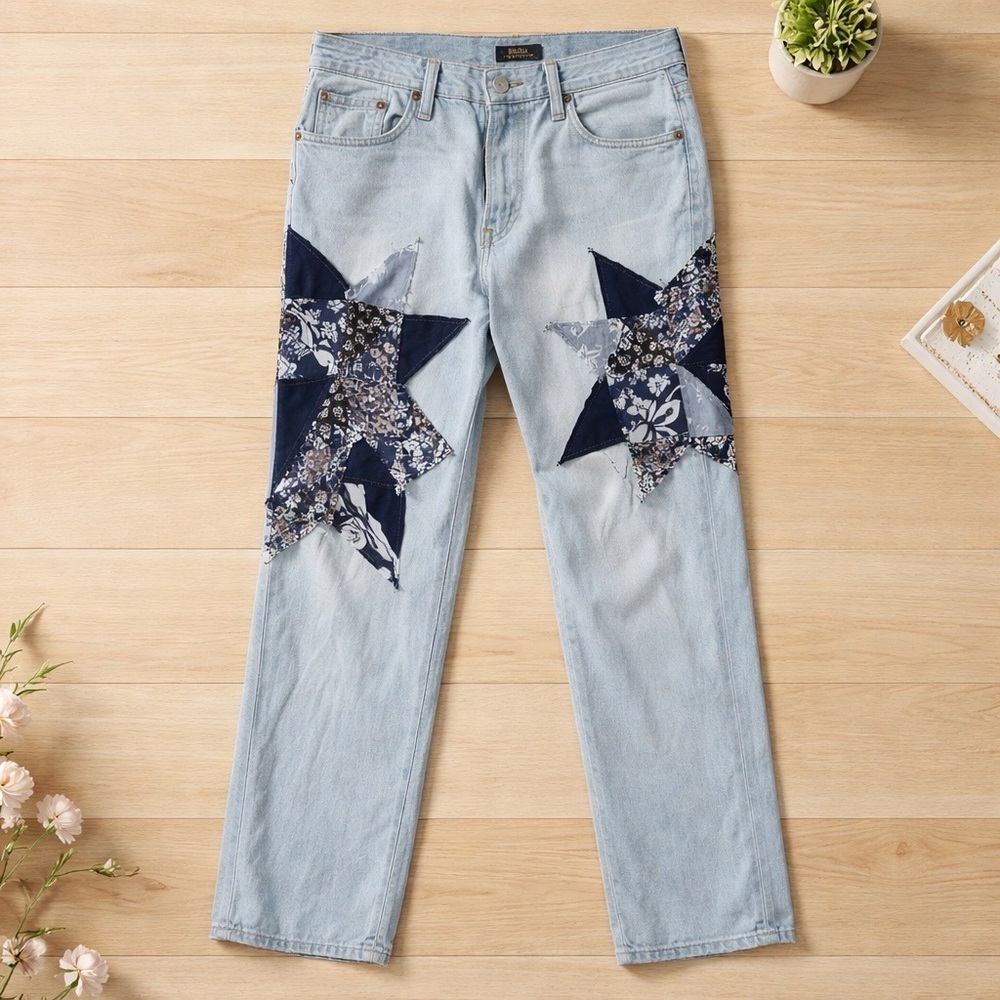 Polo Ralph Lauren Bandana Patchwork Star Distressed Jeans  Vintage denim size 25